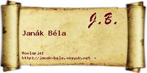 Janák Béla névjegykártya